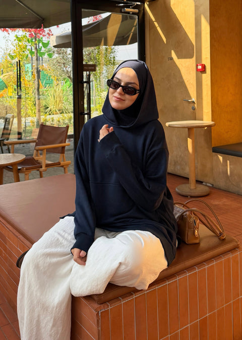 Başörtü Detaylı Kapüşonlu Sweatshirt Lacivert