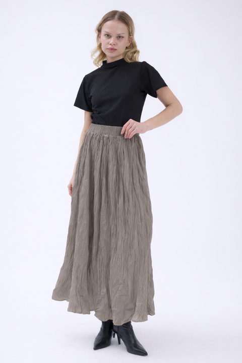 Crush Vual Maxi Etek - Astarlı - 100CM Vizon