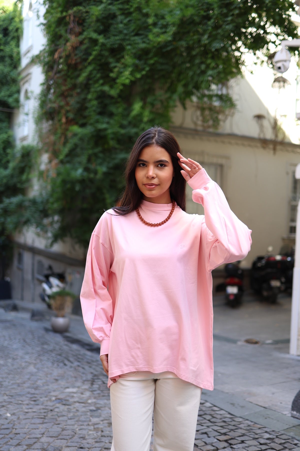 Dik Yaka Balon Kollu Body Pembe 75CM