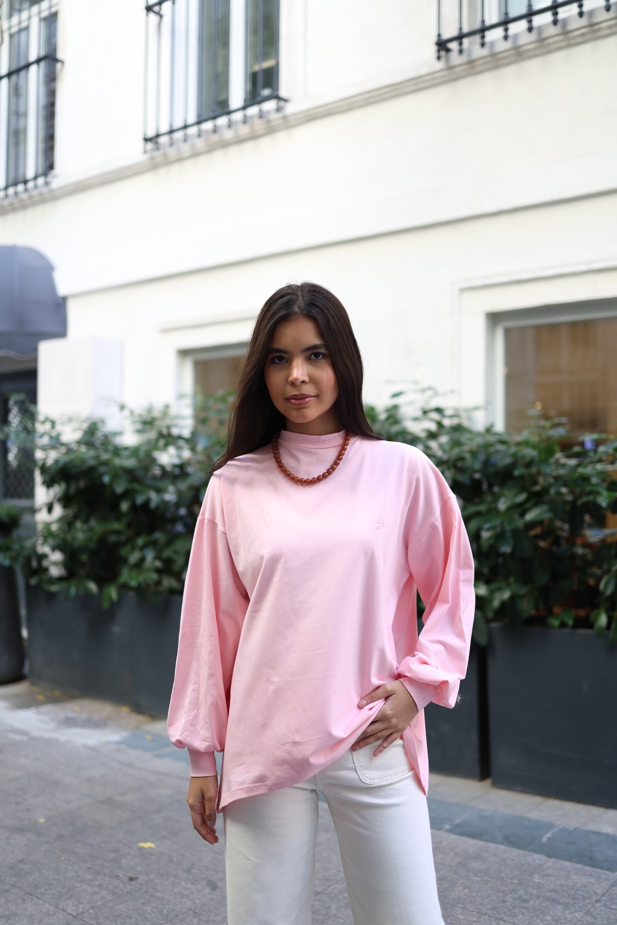 Dik Yaka Balon Kollu Body Pembe 75CM