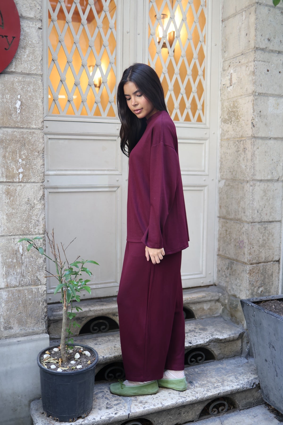 Pens Detaylı İkili Takım - Mürdüm