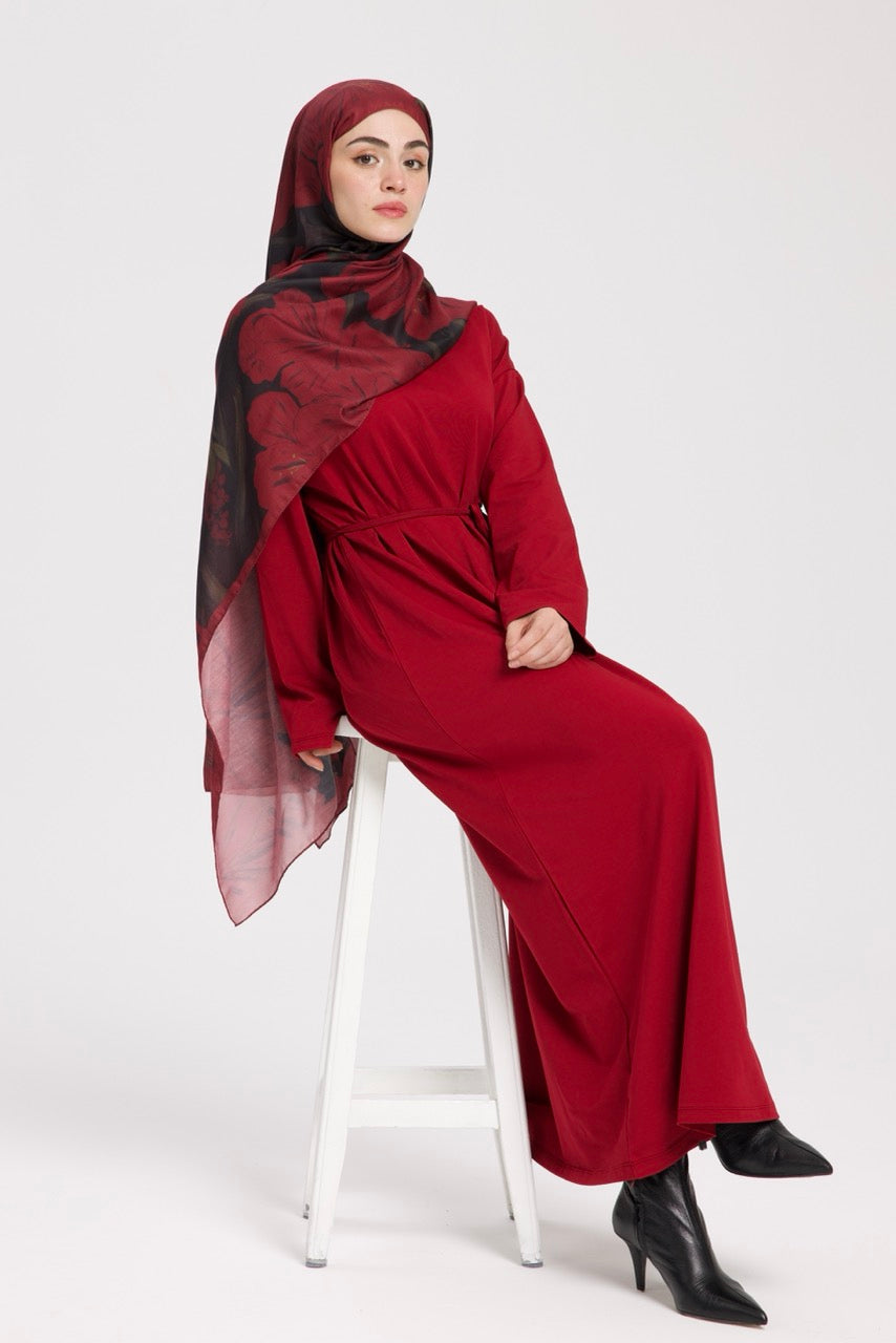 Dik Yaka 140 CM Elbise Bordo