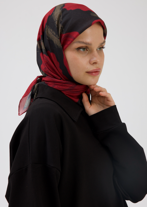 UBÇ Desen Soft Bambu Eşarp Kırmızı