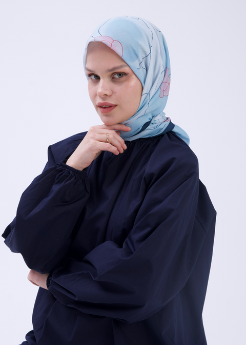 Orkide Desen Soft Bambu Eşarp Bebek Mavi