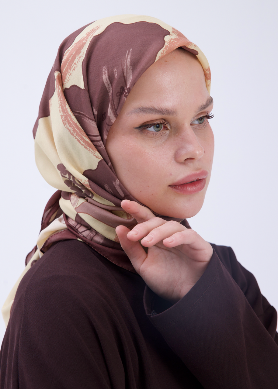 UBÇ Desen Soft Bambu Eşarp Tereyağı Sarı Kahve