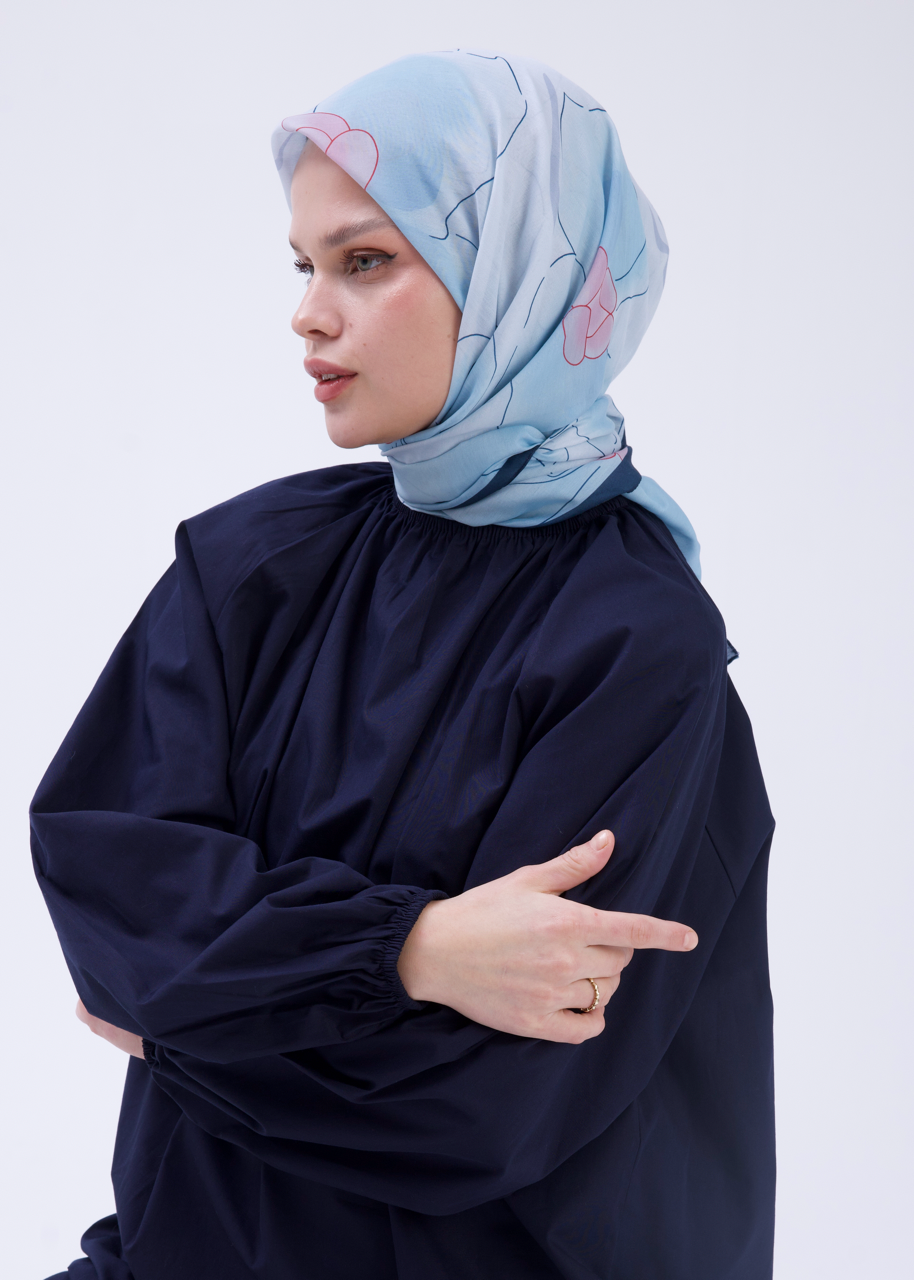 Orkide Desen Soft Bambu Eşarp Bebek Mavi
