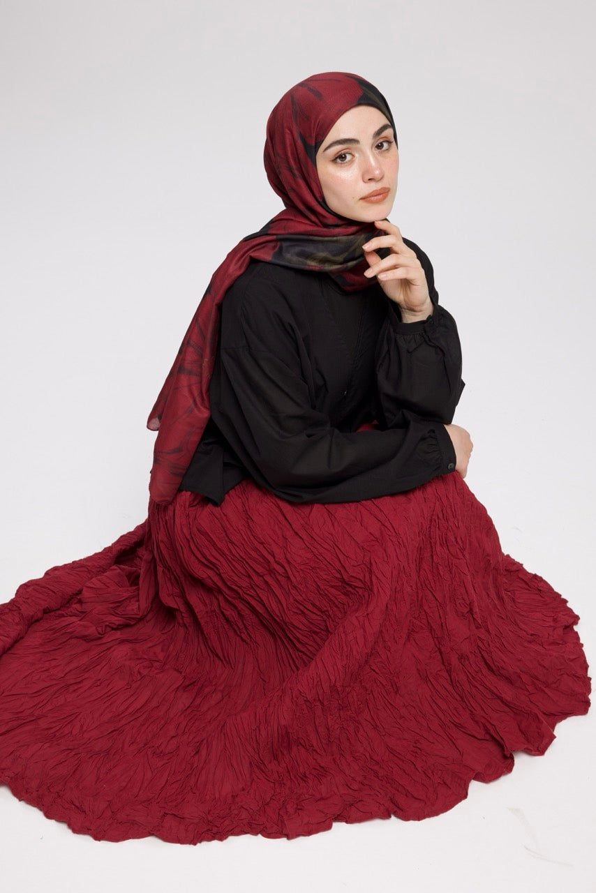 Crush Vual Maxi Etek - Astarlı - 100CM Bordo