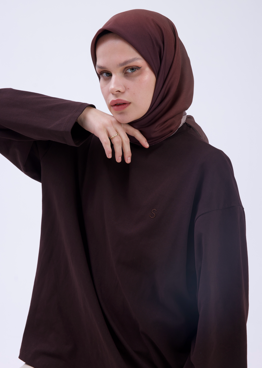 Degrade Soft Bambu Eşarp Kahverengi Bej