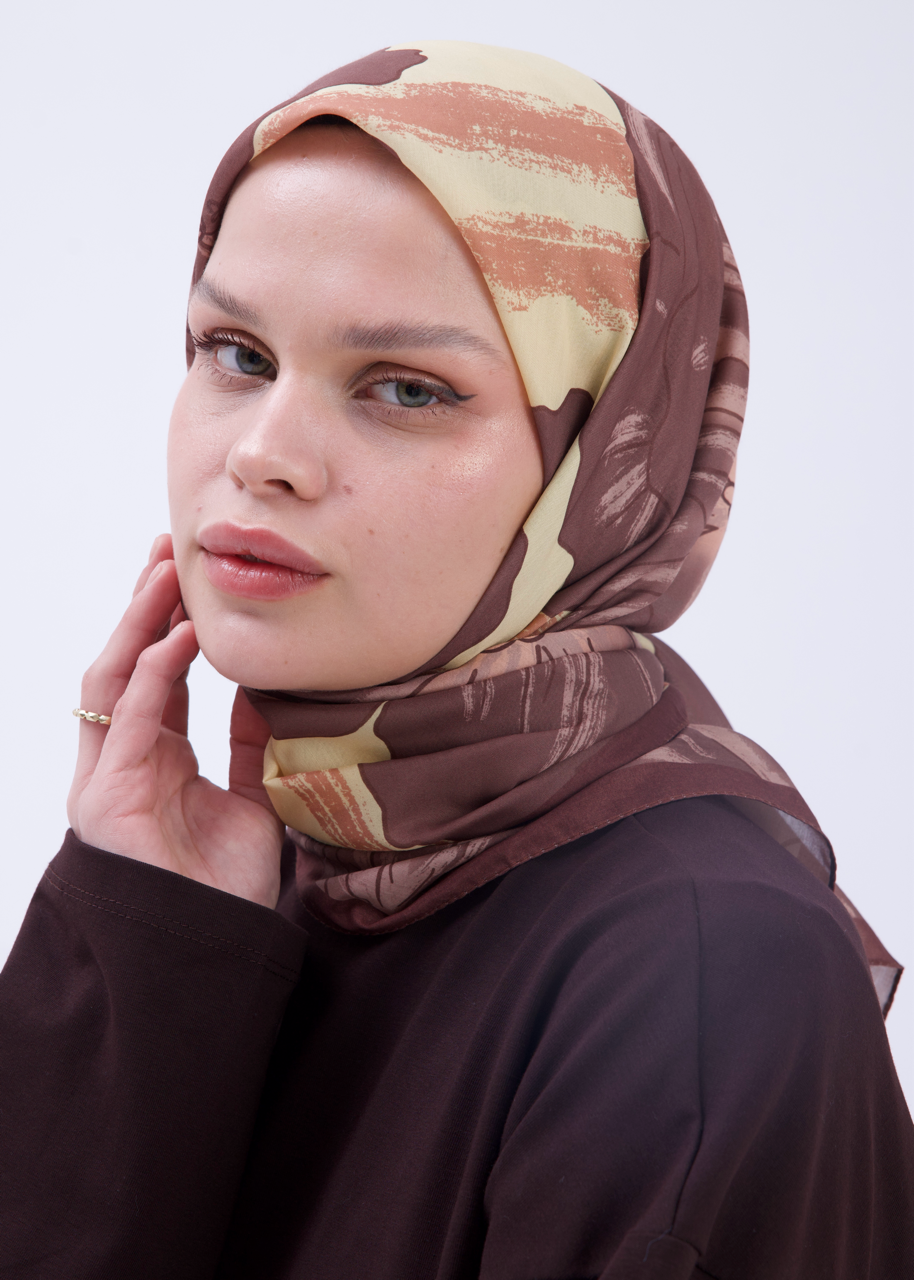 UBÇ Desen Soft Bambu Eşarp Tereyağı Sarı Kahve