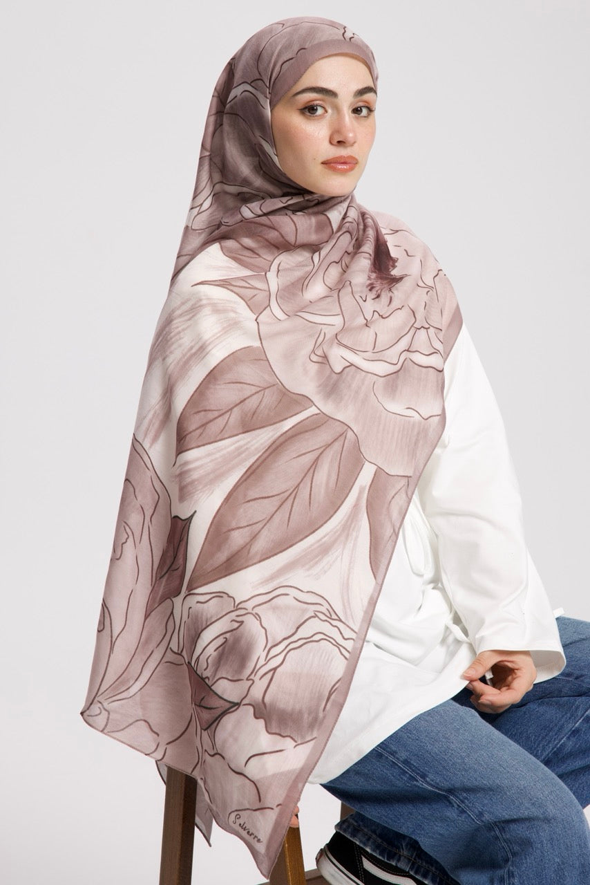 Şakayık Desen Soft Bambu Şal Bej
