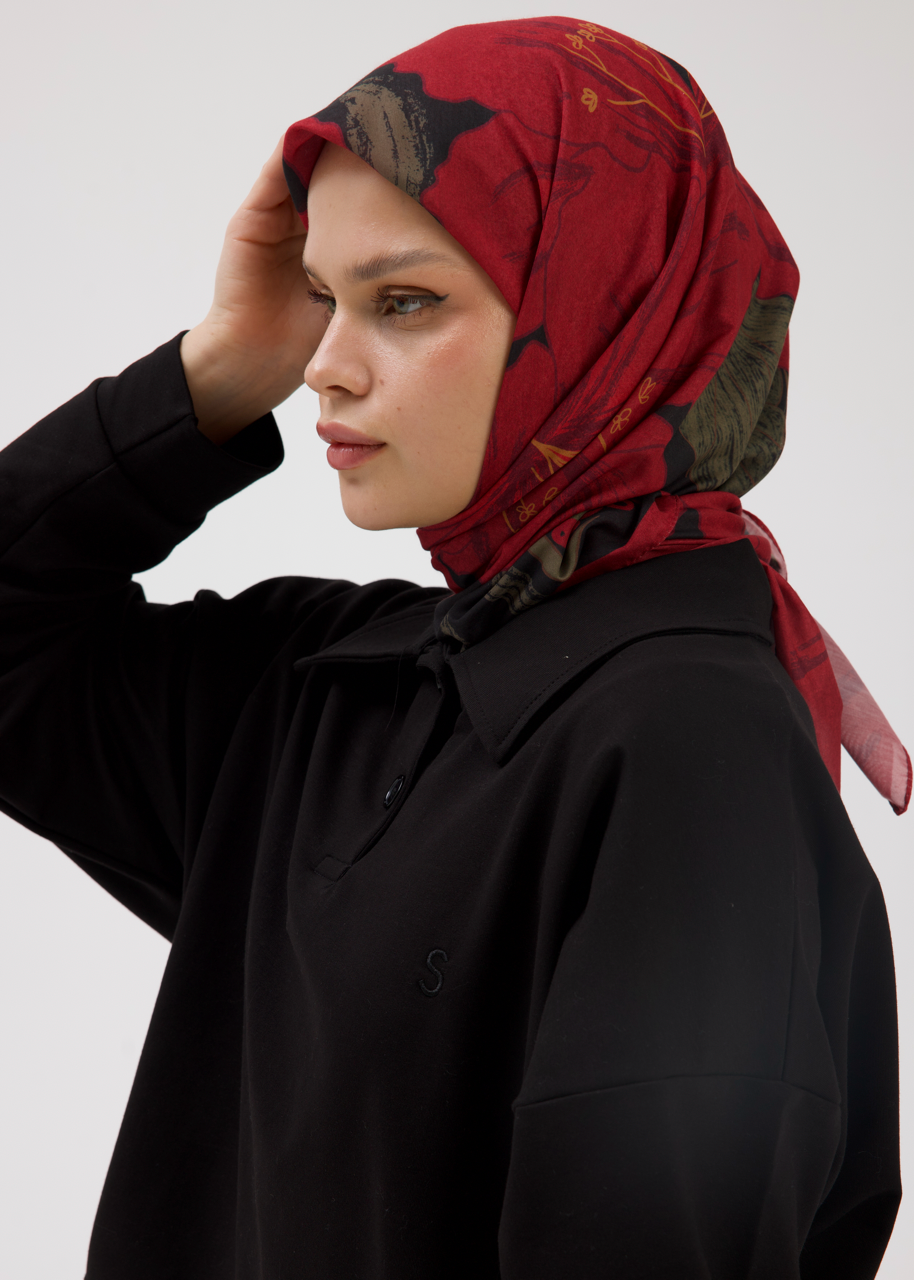UBÇ Desen Soft Bambu Eşarp Kırmızı