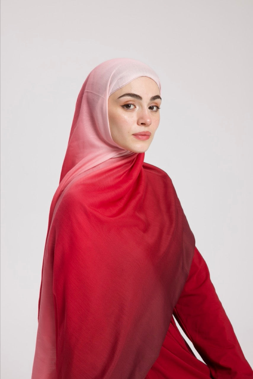 Degrade Soft Bambu Şal Kızıl Bordo