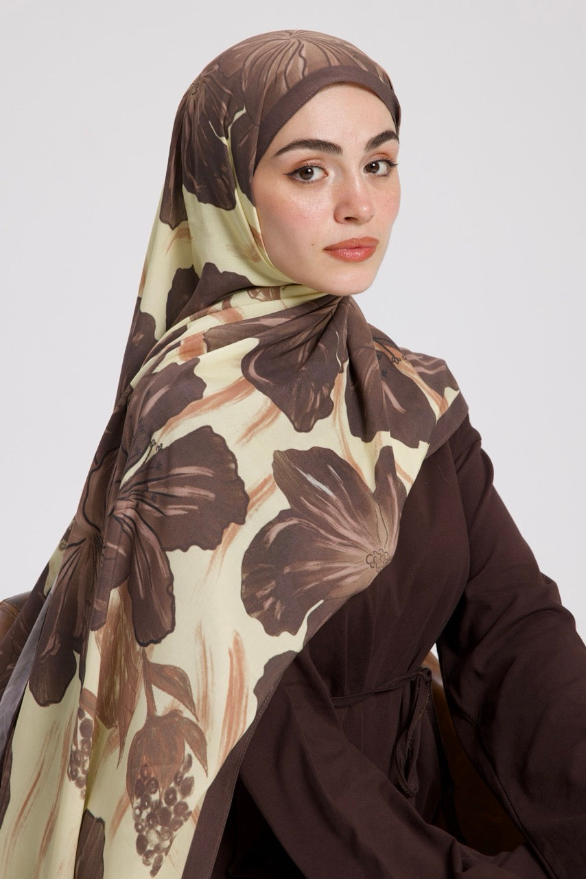 UBÇ Desen Soft Bambu Şal Tereyağı Sarı - Kahve