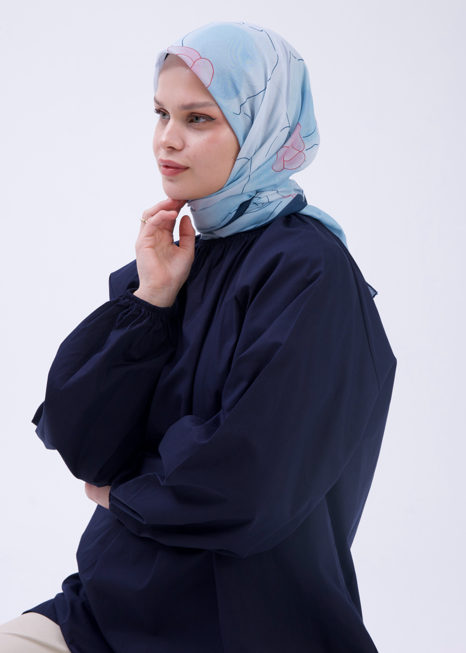 Orkide Desen Soft Bambu Eşarp Bebek Mavi