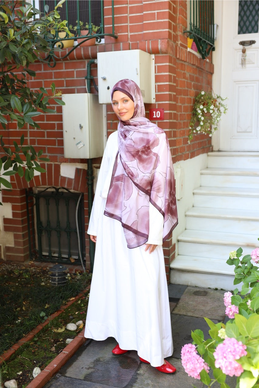 Orkide Desen Soft Bambu Şal Bordo