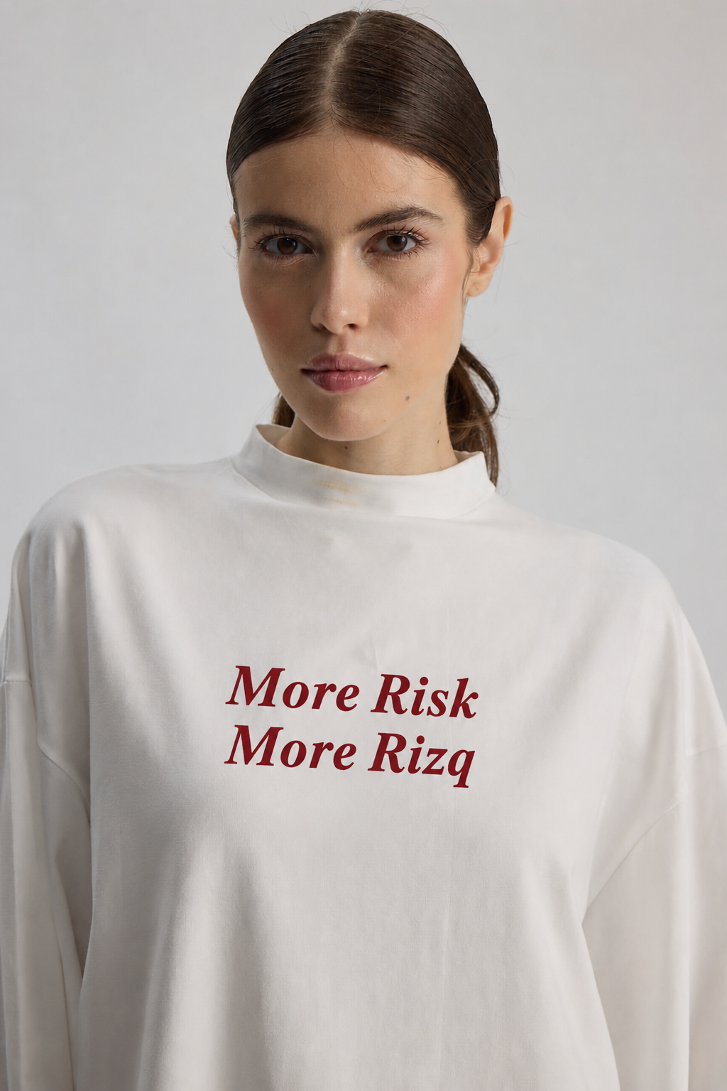 Baskılı Dik Yaka Geniş Kollu Çıtçıt Detaylı Body - More Risk More Rizq