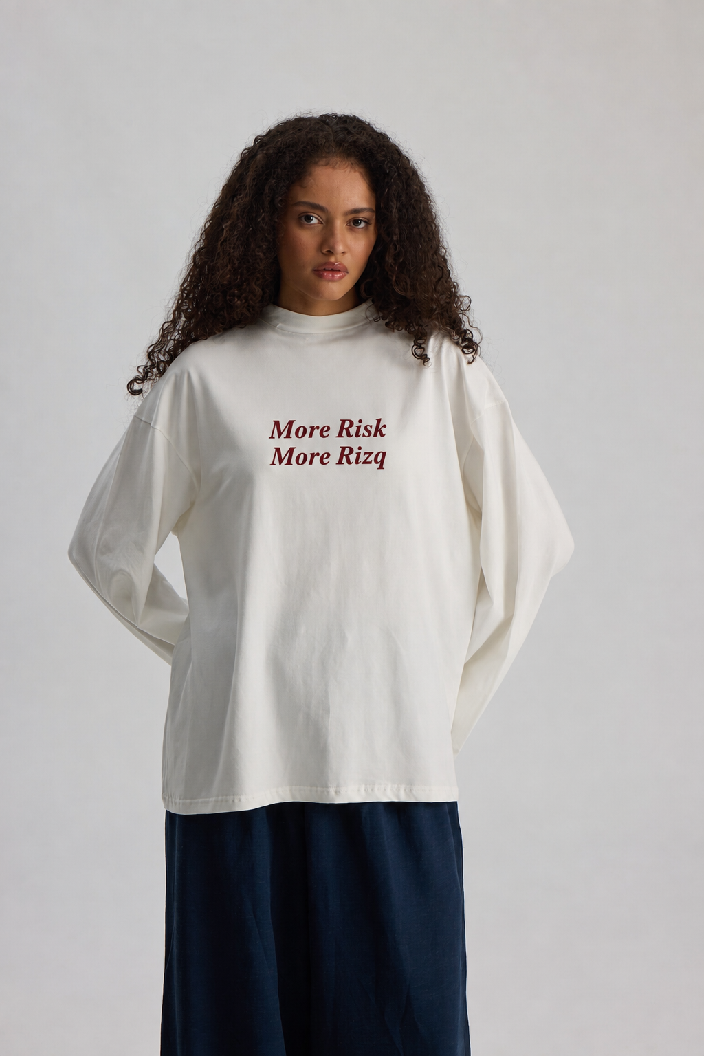 Baskılı Dik Yaka Geniş Kollu Çıtçıt Detaylı Body - More Risk More Rizq