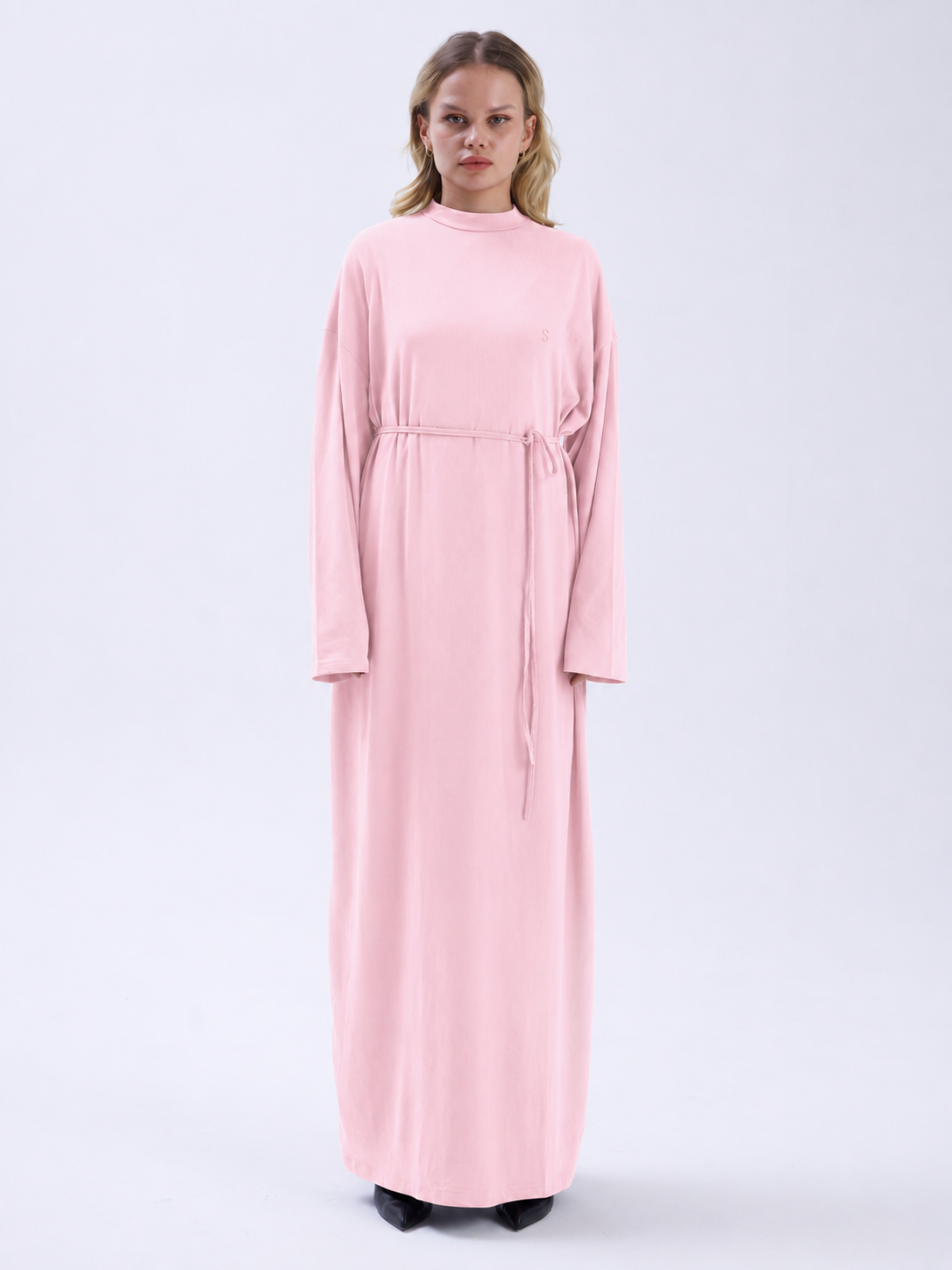 Dik Yaka 140 CM Elbise Pembe