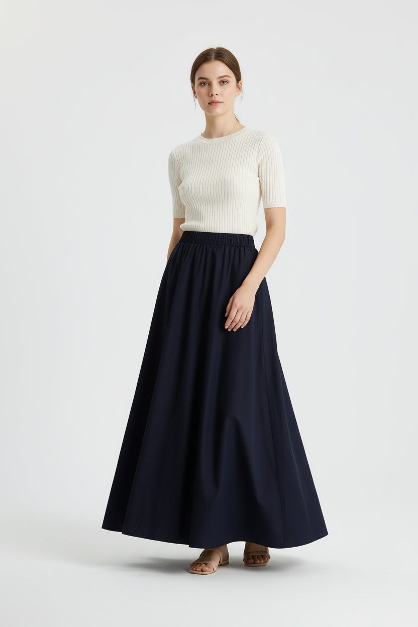 Düz Cepli Poplin Etek-100CM Lacivert