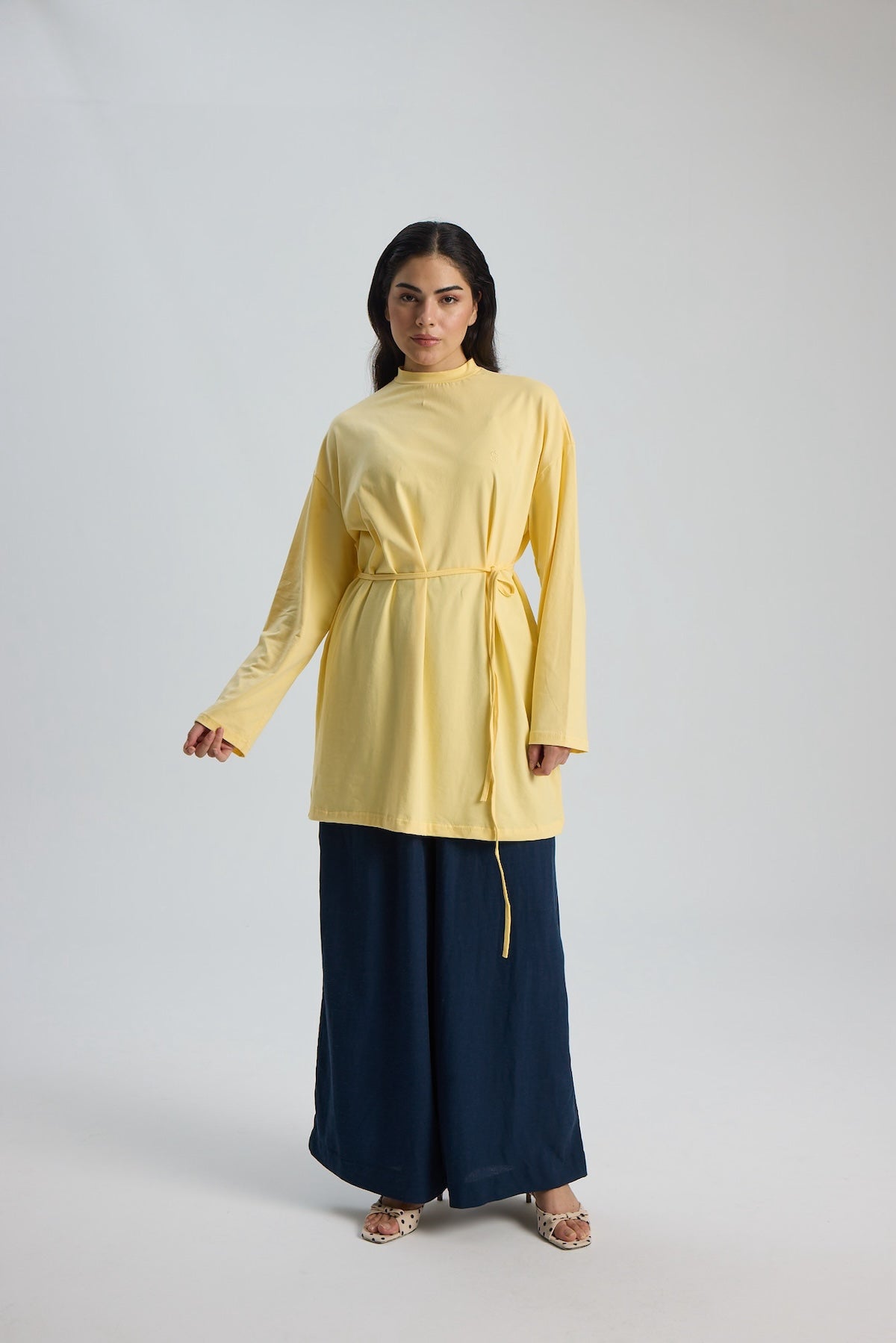 Dik Yaka 85 CM Tunik Sarı
