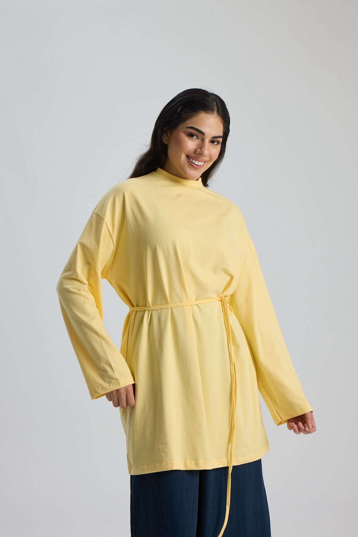 Dik Yaka 85 CM Tunik Sarı