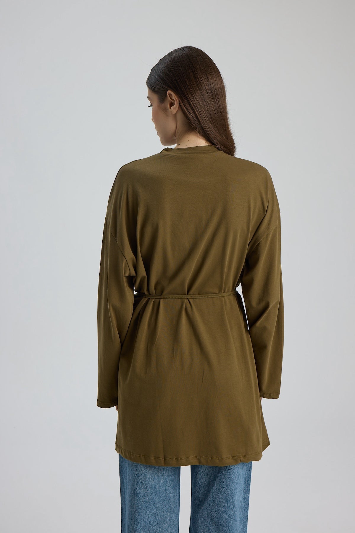 Dik Yaka 85 CM Tunik Koyu Yeşil