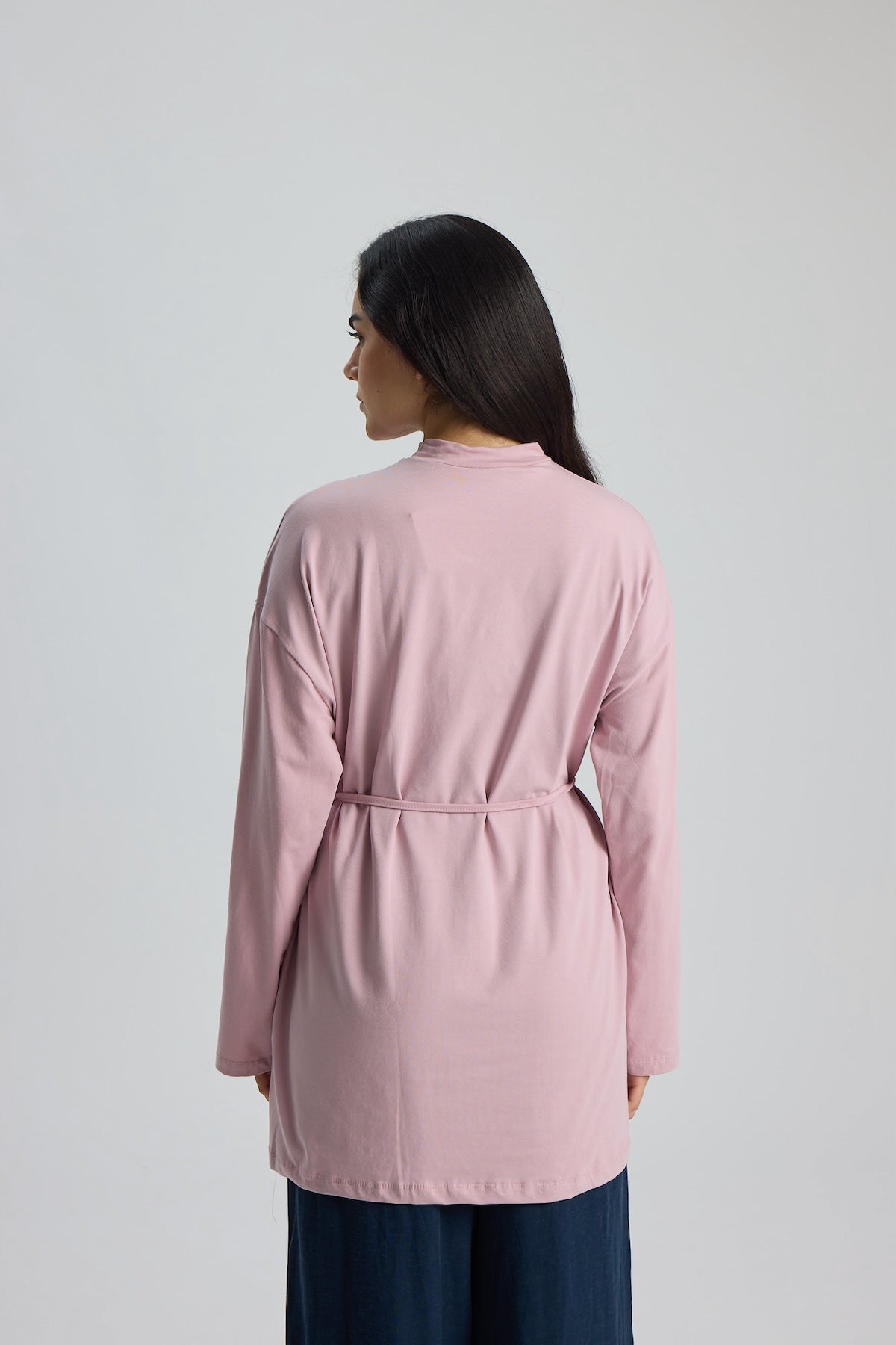 Dik Yaka 85 CM Tunik Pembe