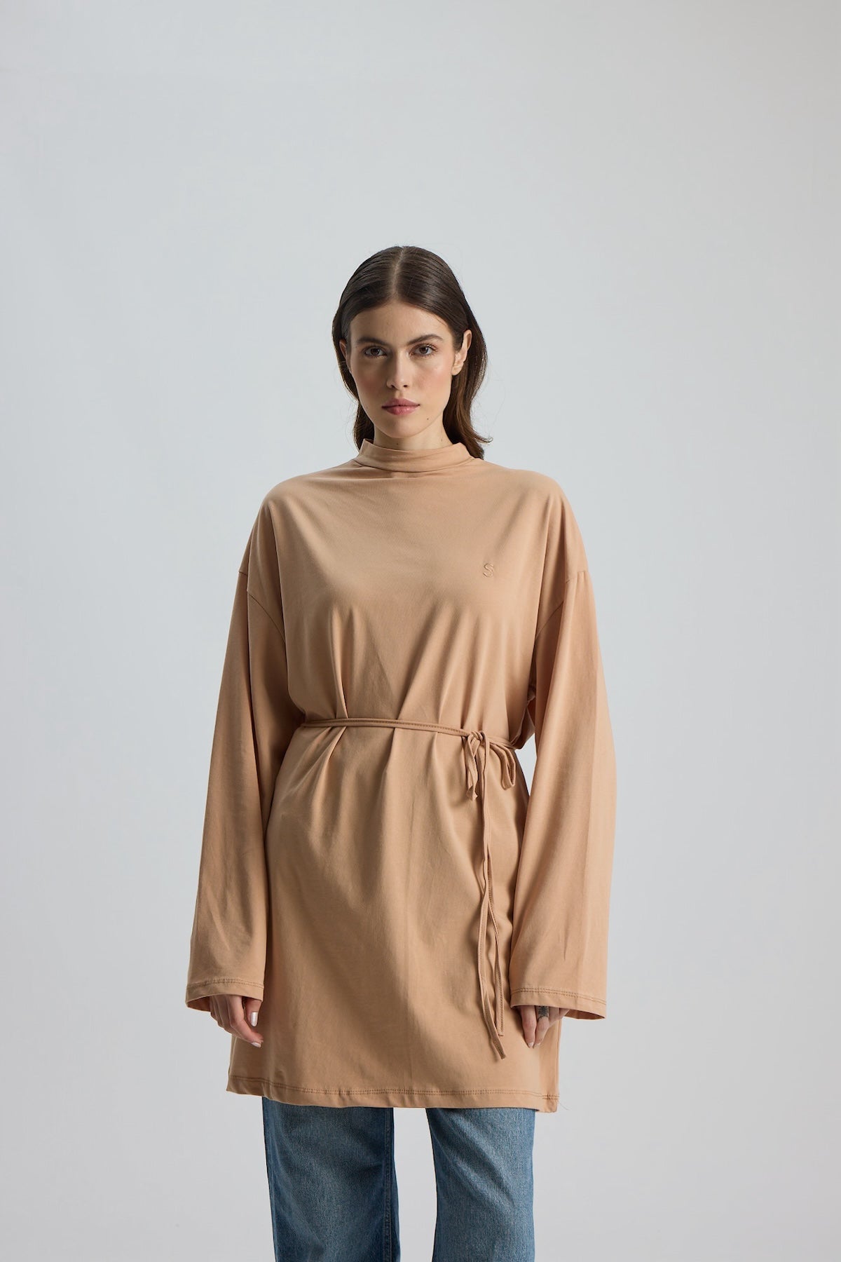 Dik Yaka 85 CM Tunik Camel