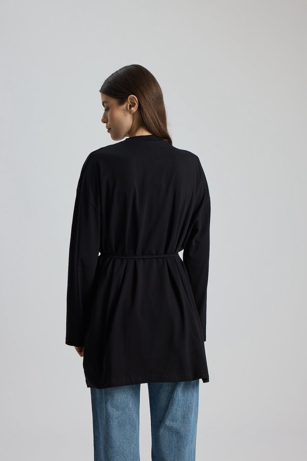 Dik Yaka 85 CM Tunik Siyah