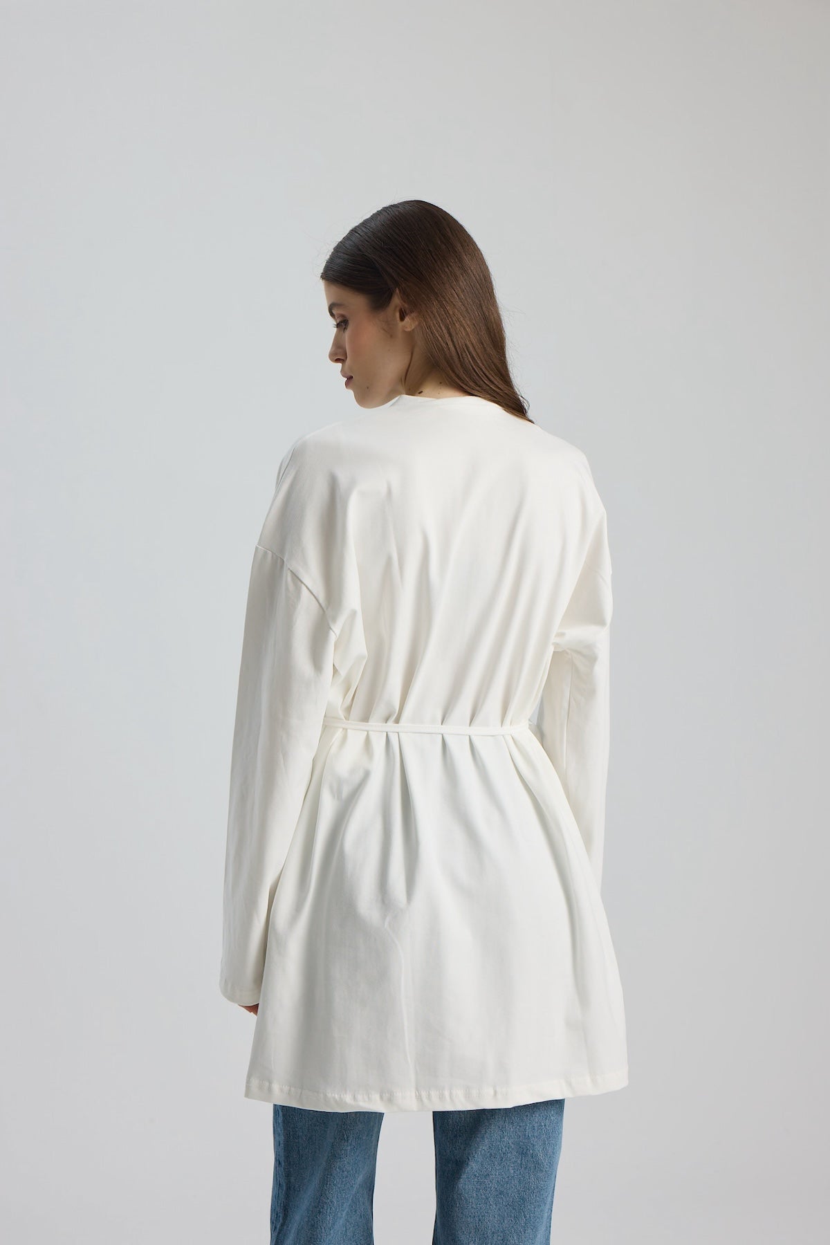 Dik Yaka 85 CM Tunik Beyaz