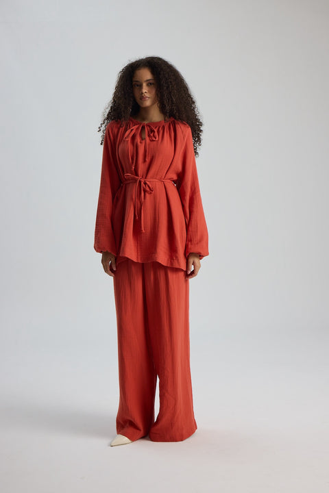 Müslin Palazzo Pantolon Kiremit