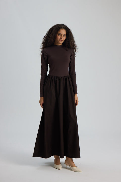 Noir Maxi Elbise Acı Kahve