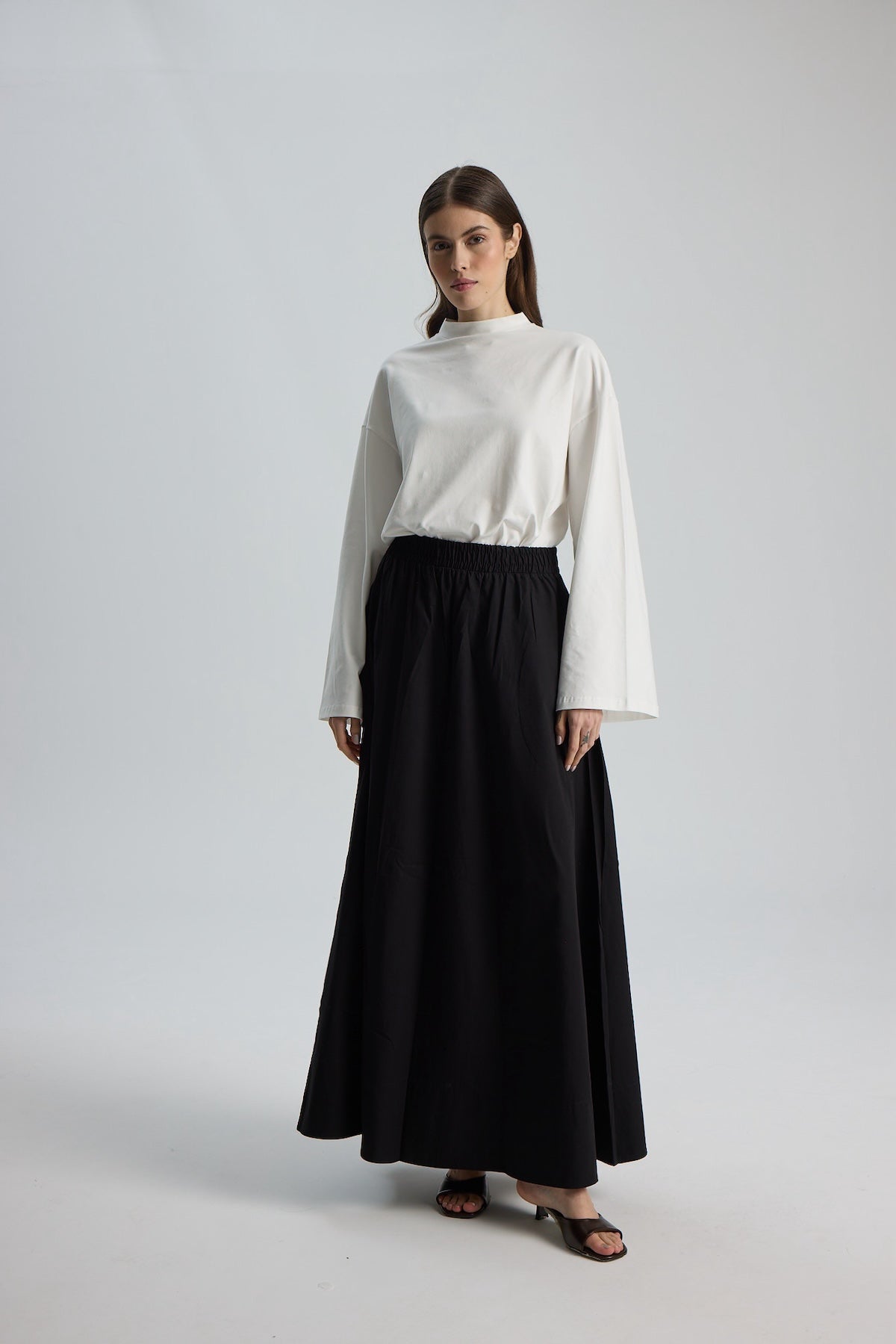 Düz Cepli Poplin Etek-100CM Siyah