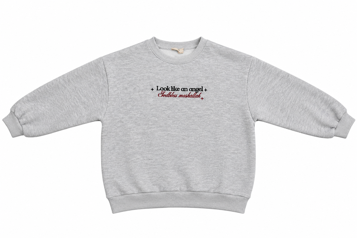 Nakışlı Sweatshirt 3 İplik Şardonlu Godbless Mashallah