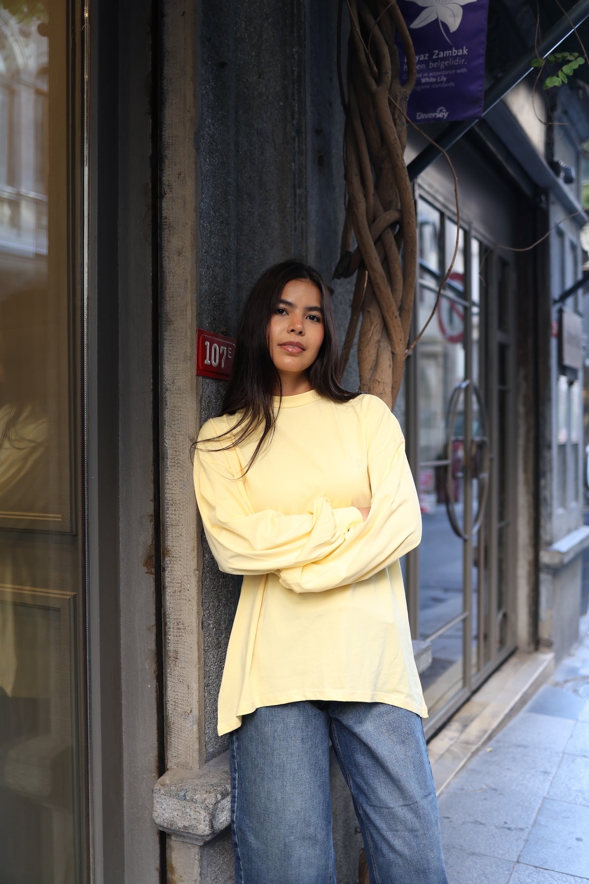 Dik Yaka Balon Kollu Body Sarı 75CM