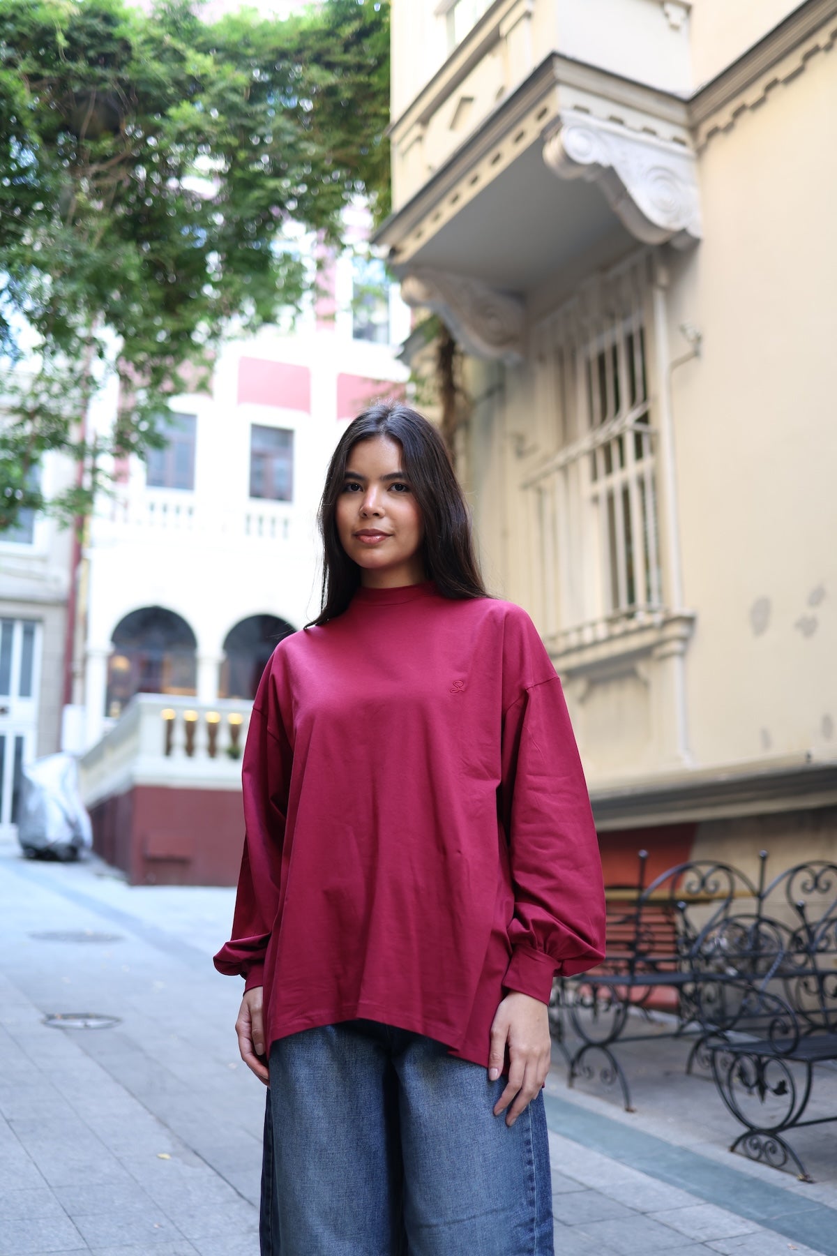 Dik Yaka Balon Kollu Body Bordo 75CM