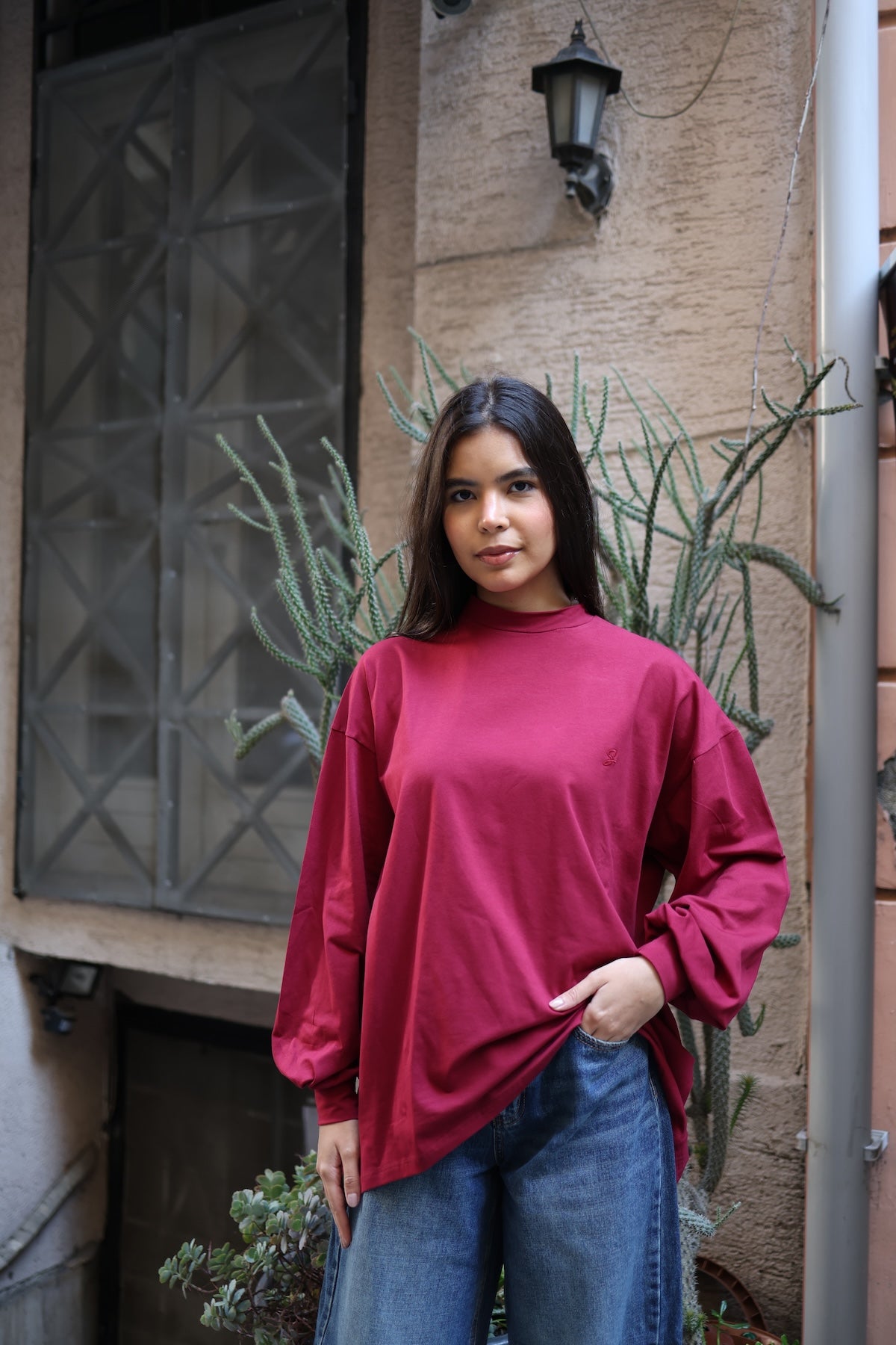 Dik Yaka Balon Kollu Body Bordo 75CM
