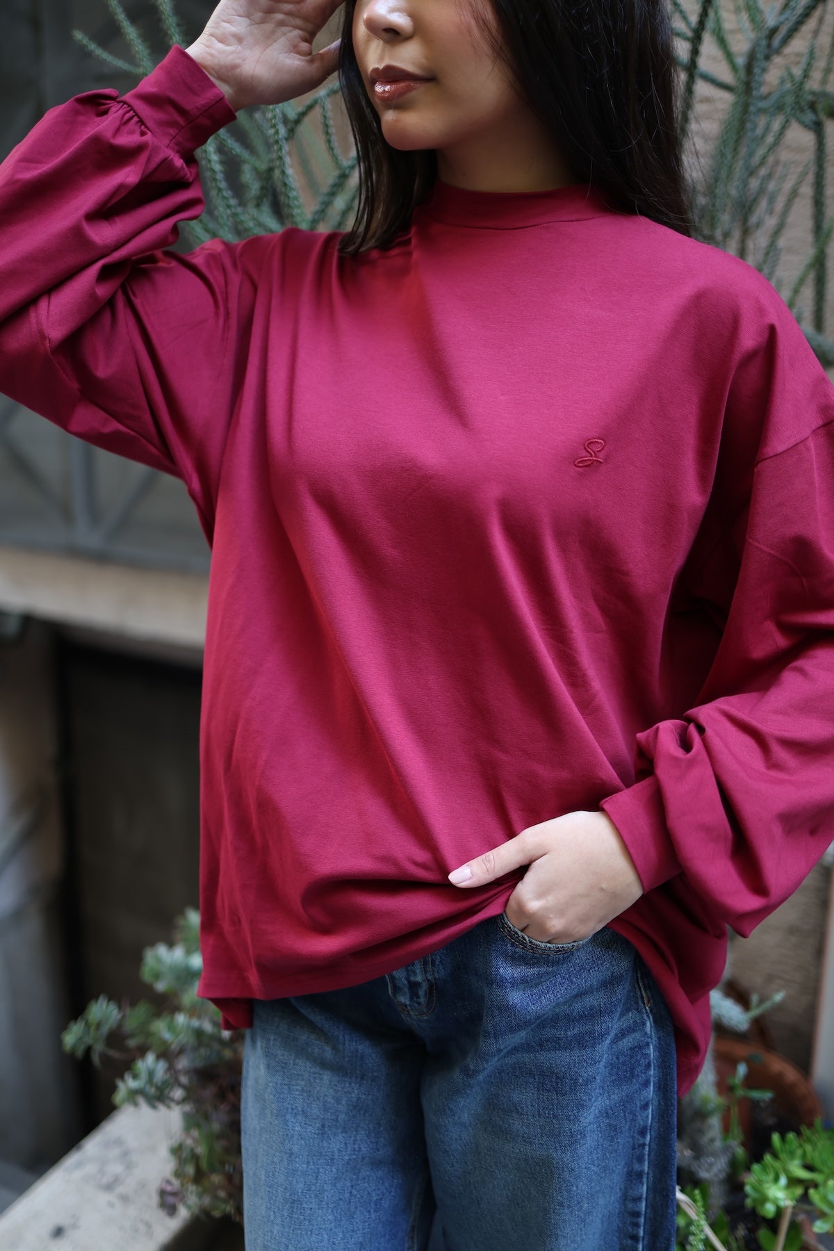 Dik Yaka Balon Kollu Body Bordo 75CM