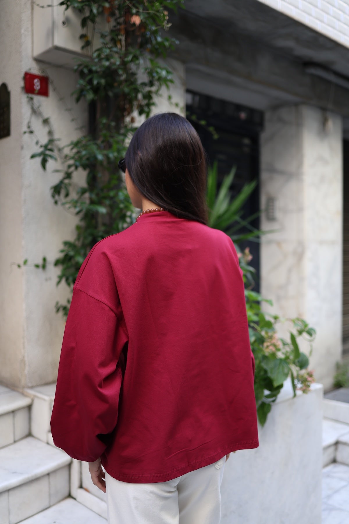 Dik Yaka Balon Kollu Body Bordo