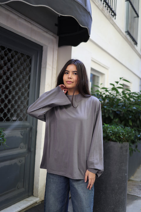 Dik Yaka Geniş Kollu Çıtçıt Detaylı Body Füme