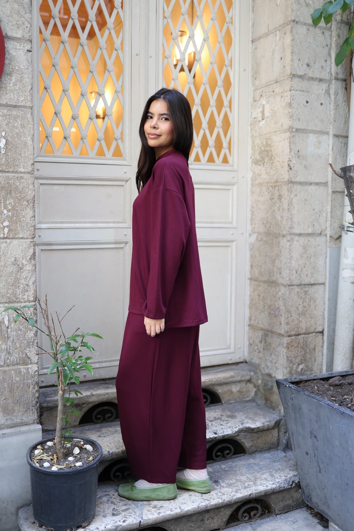 Pens Detaylı İkili Takım - Mürdüm