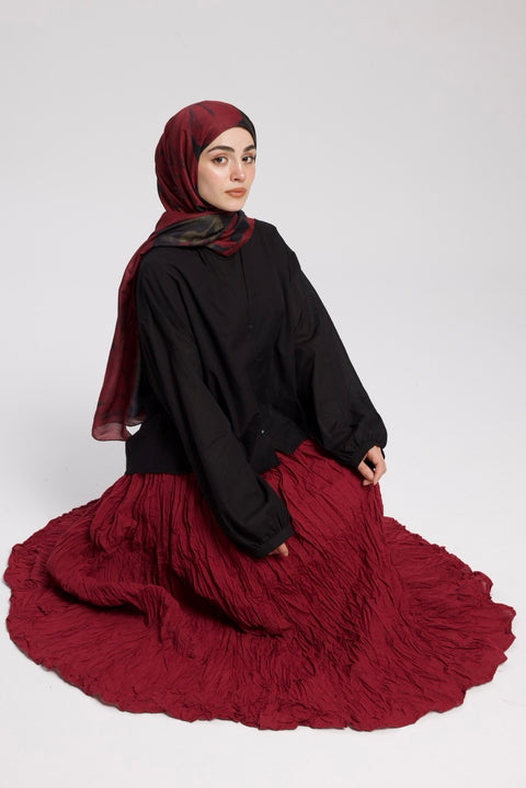 Crush Vual Maxi Etek - Astarlı - 100CM Bordo