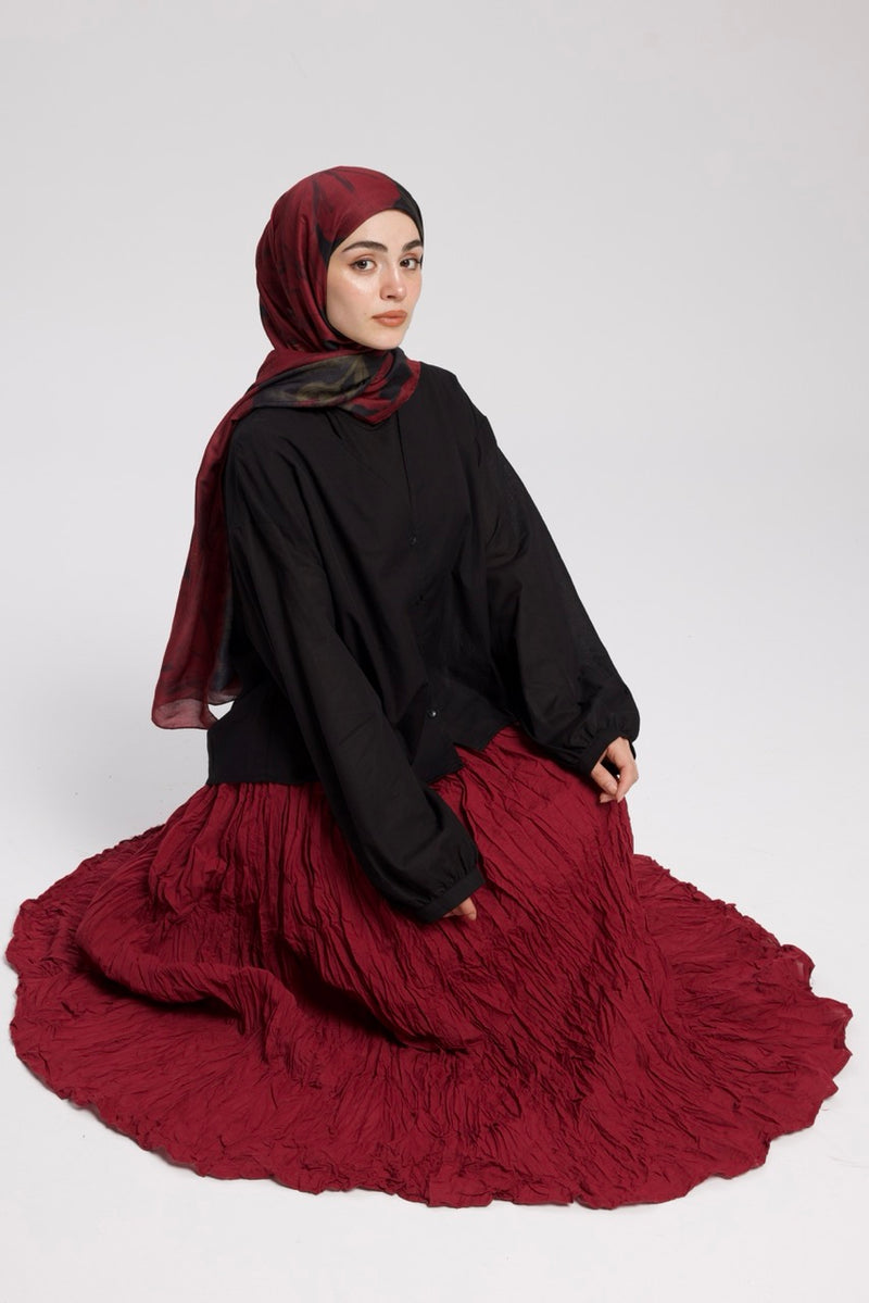 Crush Vual Maxi Etek - Astarlı - 100CM Bordo
