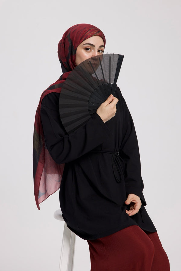 Dik Yaka 85 CM Tunik Siyah