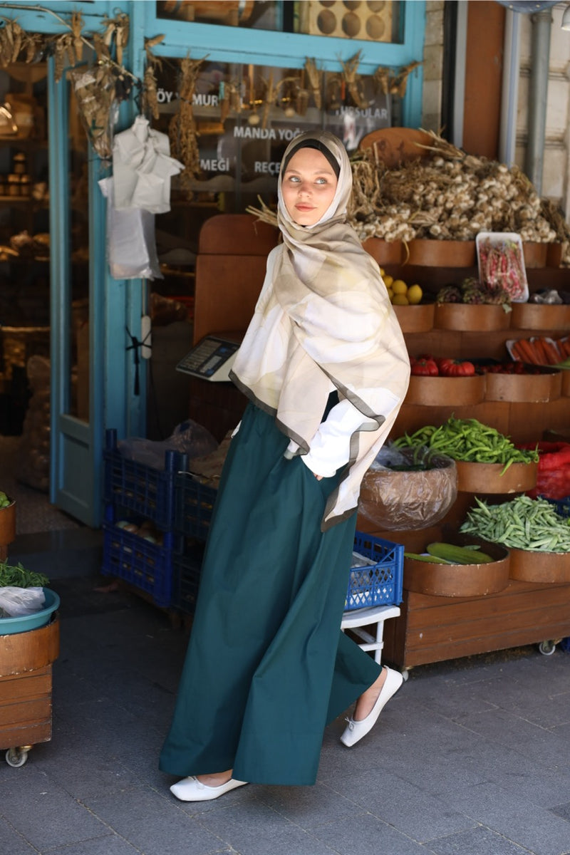 Düz Cepli Poplin Etek-103CM Zümrüt
