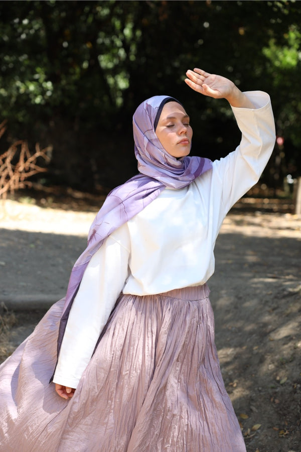 Lale Desen Soft Bambu Şal Lila Mor