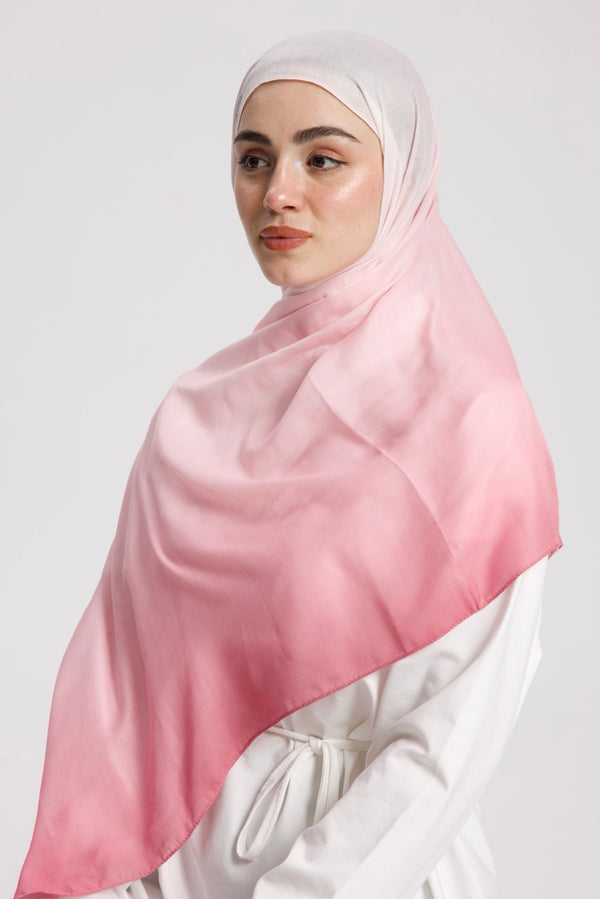 Degrade Soft Bambu Şal Beyaz Pembe