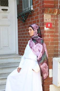 Şakayık Desen Soft Bambu Şal Bordo Pembe