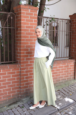 Düz Cepli Poplin Etek- 103CM Soft Yeşil