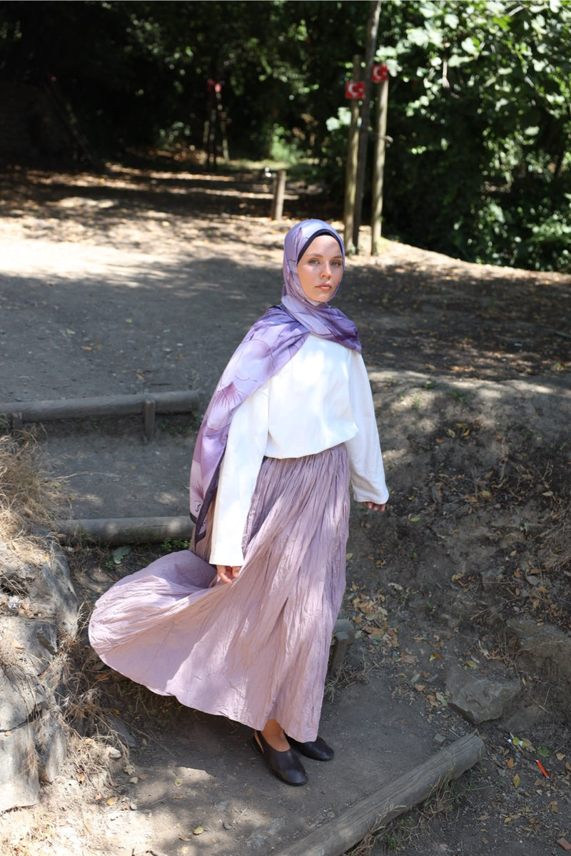 Crush Vual Maxi Etek - Astarlı - 100CM Lavanta